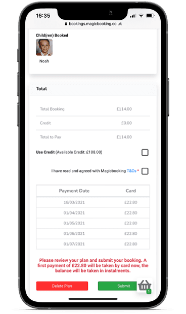 School dinners payment and booking system